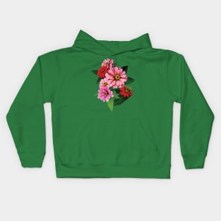 Zinnias - Group of Pink and Red Zinnias Kids Hoodie